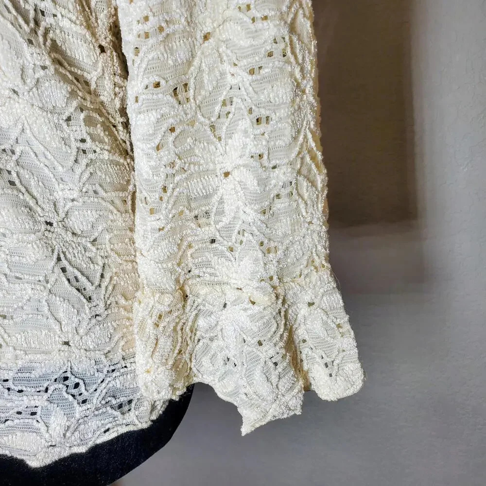 Brittany Black Vtg 90s/Y2K Stretchy Lacey Long Sleeve Lined Top Ivory S/M - Picture 10 of 12